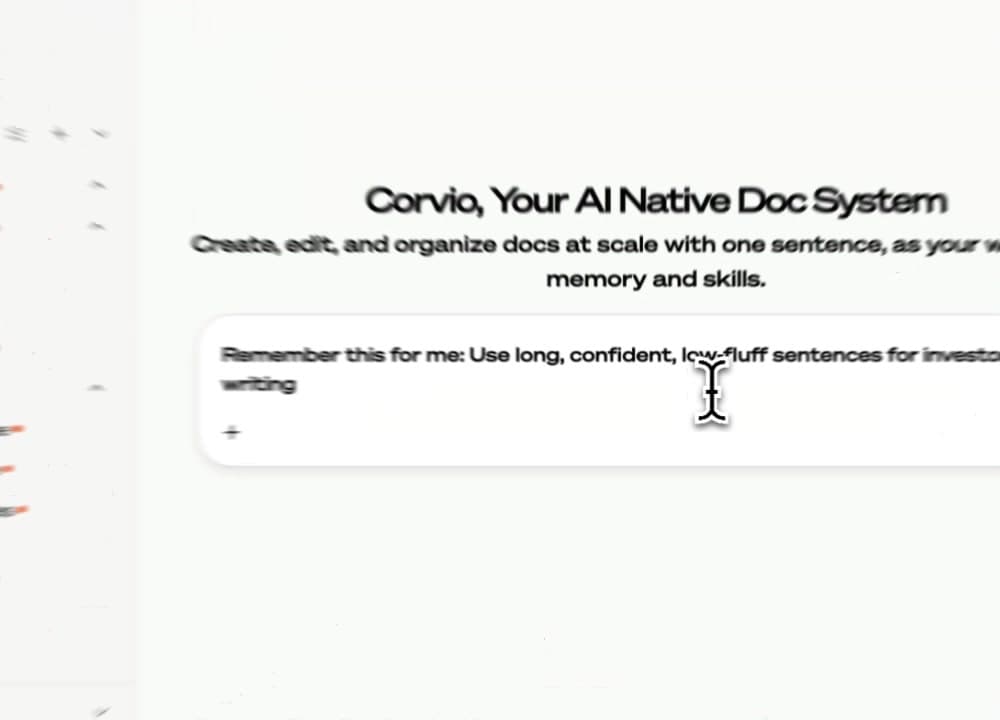 After: 在 Corvio 里,一切都以在线文档的方式呈现。你的记忆与 Skills 可以像写文档一样轻松查看、编辑、与 AI 协同创作,并保持持续更新。