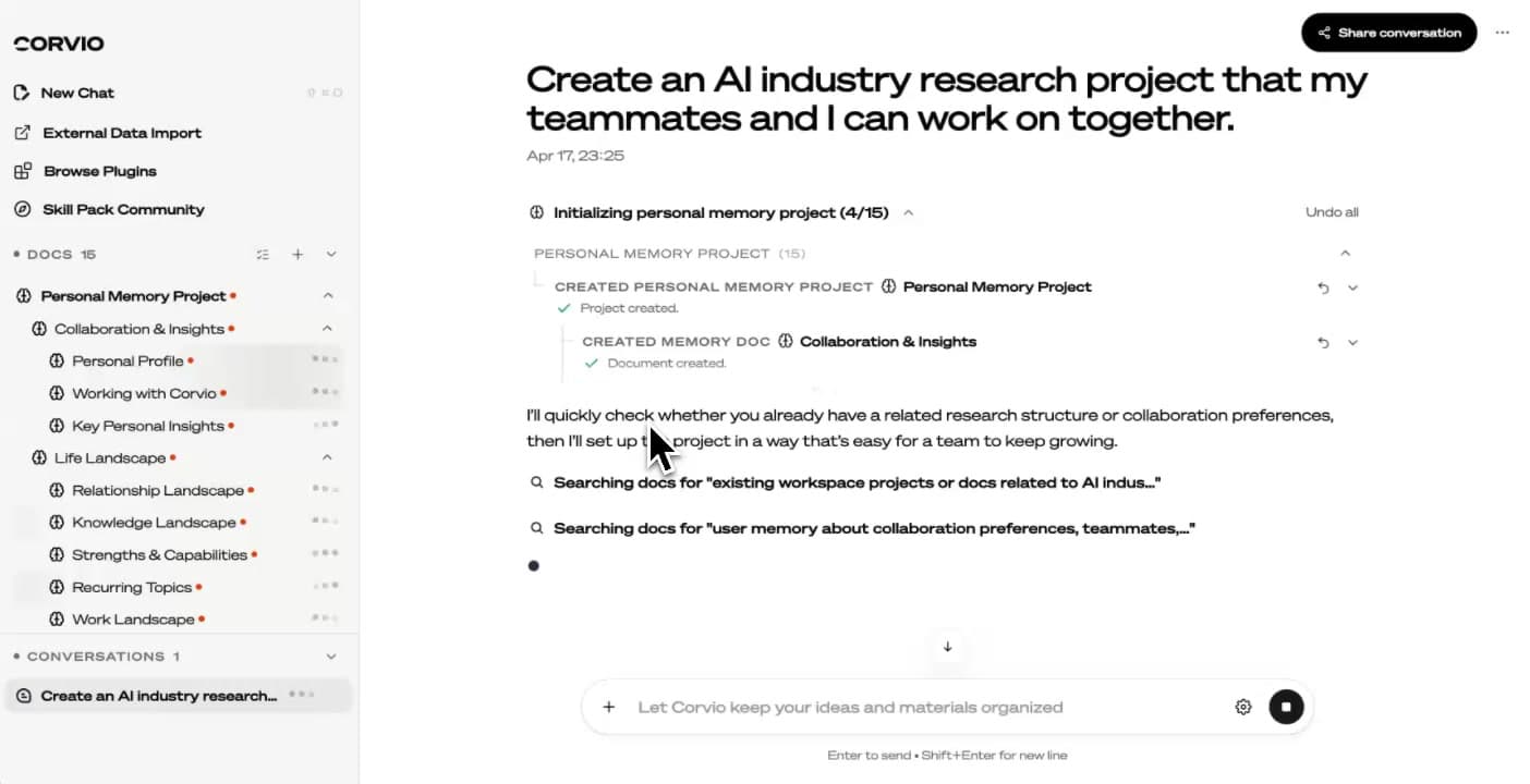 Corvio AI Native 文档系统首屏演示